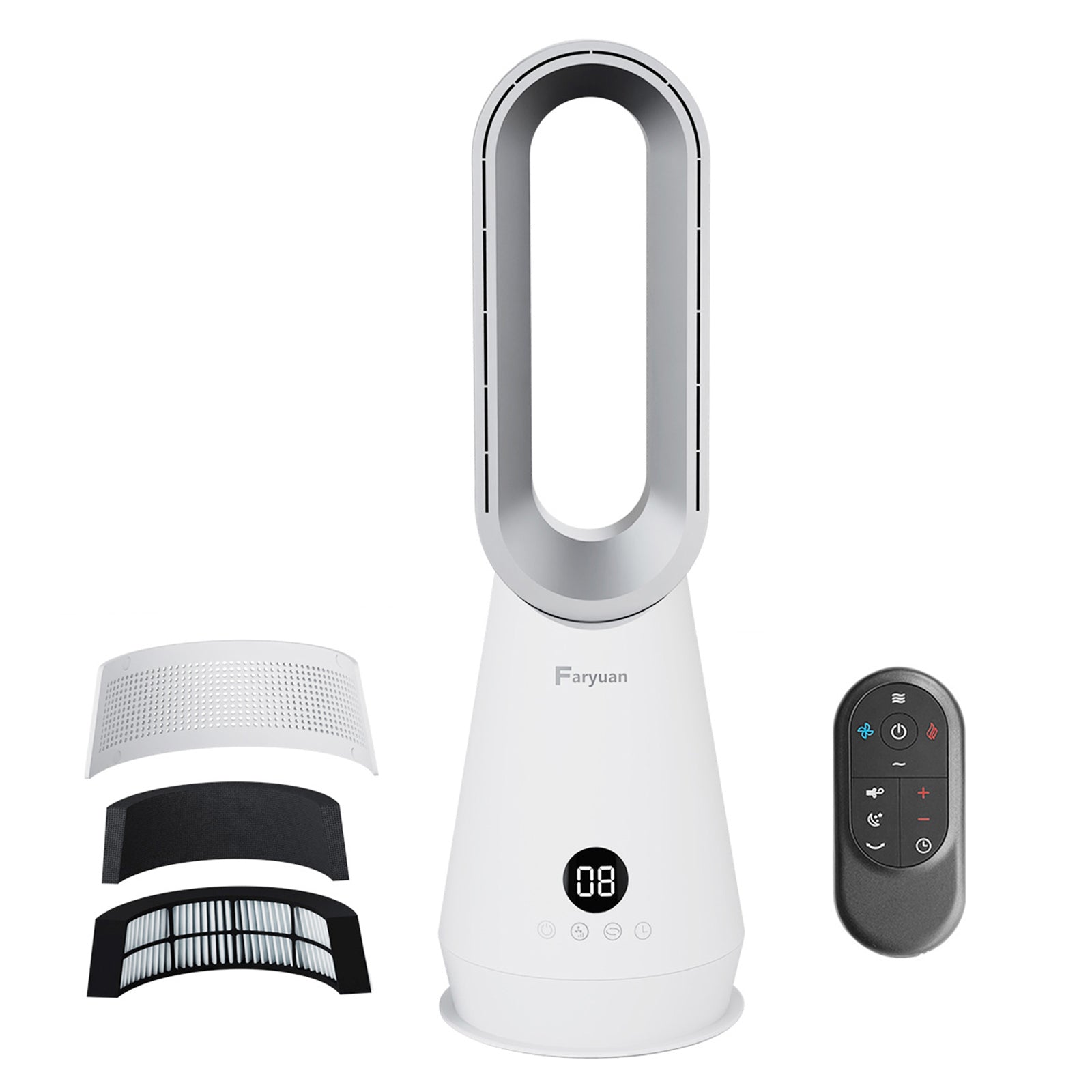 TP-019LH heating and cooling fan with its cover and filter alternatives