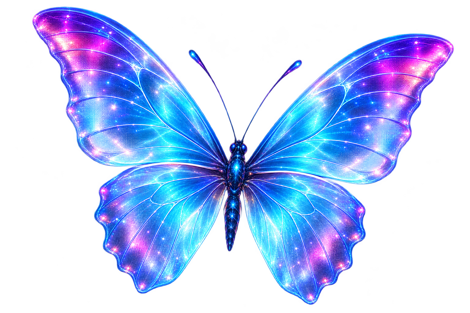 A small blue butterfly in the bladeless-fan living-room scene