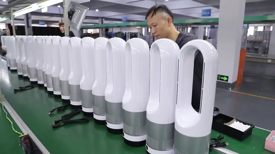 Bladeless fans being assembled on the production line